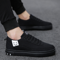 枫述2021新款春季韩版上班男鞋子百搭休闲帆布板鞋男士全黑色工作潮鞋