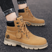 枫述夏季马丁靴男高帮英伦风靴子增高防滑大黄靴工装男靴机车防水皮靴