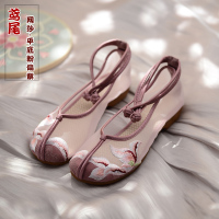 枫述绣花鞋中国风平底圆头民族风老北京布鞋汉服鞋子女古风夏季网纱鞋