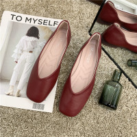 枫述单鞋女平底2021春季新款淑女豆豆春款方头复古浅口仙女红鞋