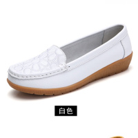 枫述护士鞋豆豆绣花软底软皮春秋休闲鞋孕妇平底妈妈鞋坡跟女单鞋