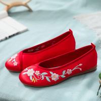 枫述老北京布鞋秀禾鞋子平底新娘婚鞋中国风喜庆红色绣花鞋女中式婚鞋
