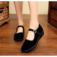 枫述老北京布鞋女鞋单鞋平底黑布鞋跳舞鞋坡跟黑色工作鞋