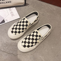 枫述帆布鞋女百搭ulzzang小白鞋2022年春季新款棋盘格一脚蹬单鞋