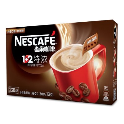 雀巢(Nestle)咖啡 速溶 1+2特浓 微研磨 冲调饮品 30条390g 蔡徐坤同款