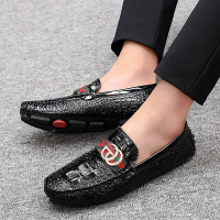 述雅特大码男鞋48男士韩版加大47一脚蹬懒人鞋大号46社会鳄鱼纹豆豆鞋