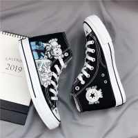 述雅高帮帆布鞋男鞋春季2021新款鞋子男韩版潮流百搭芝麻街涂鸦板鞋男