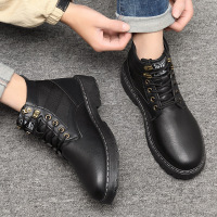 述雅2021春季高帮马丁靴防水皮鞋增高休闲鞋工装鞋子男英伦风百搭皮靴