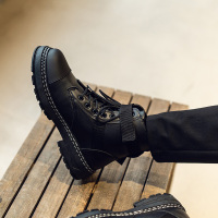 述雅春季马丁靴男透气韩版百搭英伦高帮鞋工装机车靴厚底增高战狼靴男