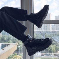 述雅春季老爹厚底内增高马丁靴男韩版潮流百搭学生工装靴黑色高帮皮靴