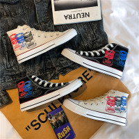 述雅春季高帮帆布鞋男韩版潮流百搭个性涂鸦中帮板鞋男学生鞋子男潮鞋