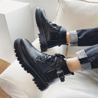 述雅春季马丁靴男韩版潮流休闲百搭英伦高帮皮鞋男学生厚底中邦短靴男