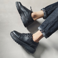 述雅春季英伦皮鞋男韩版潮流百搭学生潮鞋子男青少年圆头黑色小皮鞋男