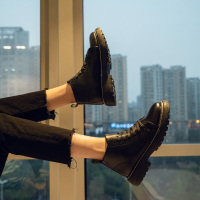 述雅春季厚底增高黑色马丁靴男中帮韩版潮流百搭皮鞋男英伦高帮男靴子