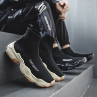 述雅2021新款男鞋夏季透气高帮袜子鞋潮流帆布男士休闲老爹潮鞋子春季