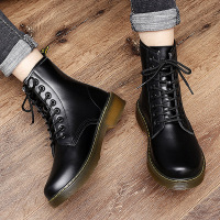 述雅男鞋春季棉鞋青少年马丁靴男士工装靴英伦风高帮加绒保暖雪地皮靴