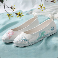 述雅新款古风汉服平底橡胶底圆头汉服鞋软底古风绣花鞋女鞋老北京布鞋