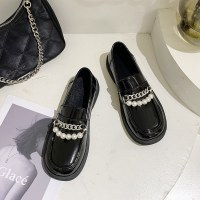 述雅简茉蓝厚底单鞋女2021年春秋季新款链条松糕潮百搭英伦风复古小皮鞋