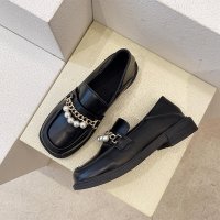 述雅简茉蓝厚底小皮鞋女英伦风秋季2021新款乐福鞋一脚蹬平底珍珠松糕单鞋