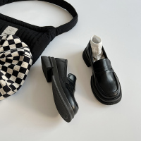 述雅简茉蓝英伦风小皮鞋女2022年春季新款春季学生百搭黑色一脚蹬乐福粗跟中跟单鞋