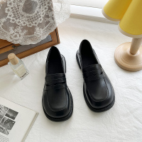 述雅简茉蓝厚底乐福鞋女小皮鞋2022年春季新款韩版百搭复古单鞋一脚蹬软底