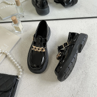 述雅简茉蓝2022新款韩版链条英伦风复古小皮鞋女秋冬百搭黑色厚底单鞋女乐福鞋女鞋