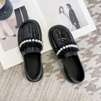 述雅简茉蓝小皮鞋女2022新款黑色厚底增高小众珍珠甜酷学院风复古乐福鞋