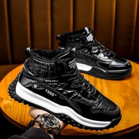 述雅冬季男鞋加绒加厚保暖羽绒雪地鞋男士厚底工装马丁靴男高帮潮鞋