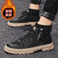述雅冬季男鞋加绒加厚保暖雪地鞋男士工装军皮靴高帮马丁靴潮鞋