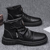 述雅秋冬季男鞋加绒加厚保暖雪地鞋切尔西皮鞋高帮工装马丁靴男潮鞋