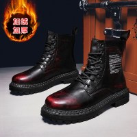 述雅冬季男鞋军工雪地靴男加绒加厚保暖鞋高帮工装马丁皮靴