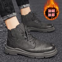 述雅冬季男鞋英伦工装马丁靴男高帮切尔西军皮靴加绒加厚保暖雪地鞋
