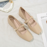 述雅玛丽珍女鞋夏季时尚小皮鞋2022高跟鞋软一脚蹬浅口跟春秋粗跟单鞋