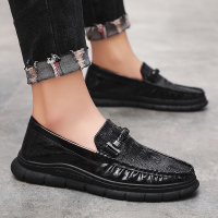 述雅2021春季豆豆鞋男韩版潮流懒人休闲鞋百搭皮鞋亮面皮鳄鱼纹男鞋子