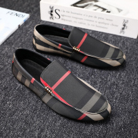 述雅春夏季韩版休闲潮鞋豆豆鞋帆布格子精神社会小伙男鞋一脚蹬懒人鞋