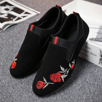 述雅2021春季新款男鞋玫瑰花潮鞋韩版潮流豆豆鞋百搭一脚蹬男士休闲鞋