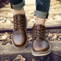 述雅春季马丁靴男复古风高帮休闲防水工装靴子青年户外防滑登山大头鞋