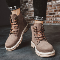 述雅马丁靴男潮春季侧拉链ins皮面高帮工装鞋英伦风中帮青年机车靴子