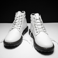 述雅春季六孔马丁靴男英伦风百搭白色高帮靴子切尔西中帮机车工装皮鞋