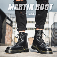 述雅ins马丁靴男士英伦风黑色高帮靴子春季切尔西靴中帮大码机车皮靴