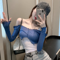 述雅夏季欧美风小众设计感修身单肩内搭小吊带长袖罩衫两件套上衣女潮