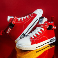 述雅【夏季薄款 帆布】落彦高帮帆布鞋2021夏季男鞋季新款双色混搭鸳鸯鞋帆布鞋情侣款学生板鞋小码男女鞋子