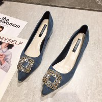 述雅高跟鞋女2021年新款春季女鞋水钻粗跟方扣单鞋百搭中跟浅口鞋子女