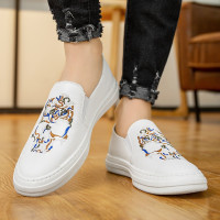 述雅先贺四季豆豆鞋男时尚透气低帮休闲皮鞋韩版懒人鞋一脚蹬潮男绣花鞋子男