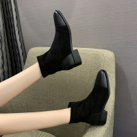 述雅述雅短靴女鞋2021年秋季新款弹力靴平底马丁靴短筒袜靴子百搭显瘦靴