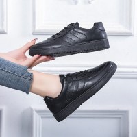 述雅述雅黑色皮面ins火韩版街拍全黑板鞋低帮系带平底纯色小黑鞋工作鞋