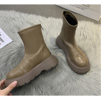 述雅述雅韩版厚底瘦瘦弹力靴2021新款网红马丁靴女英伦风净版百搭短靴子女