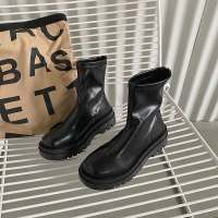 述雅述雅2021秋冬新款厚底弹力靴松糕底大头马丁靴切尔西短靴女中筒瘦瘦靴