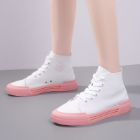 述雅述雅高帮小白帆布鞋女秋季薄款2021春秋新款少女高腰老爹休闲运动板鞋