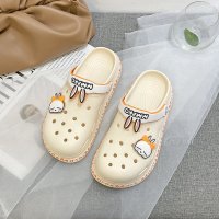 述雅孕妇鞋夏季ins潮洞洞鞋女软底沙滩鞋包头厚底可爱凉拖鞋外穿